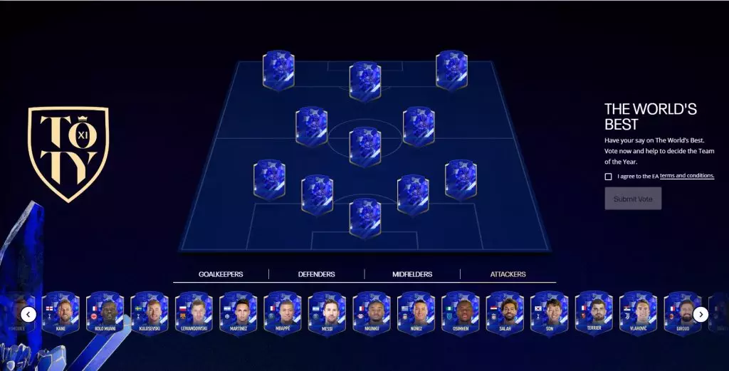 Screenshot of FIFA 23 TOTY Voting Page