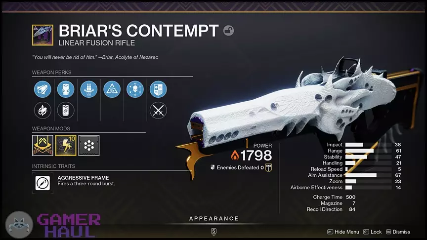 Destiny 2 Briar's Contempt LFR (Linear Fusion Rifle) God Roll Perk Recommendation