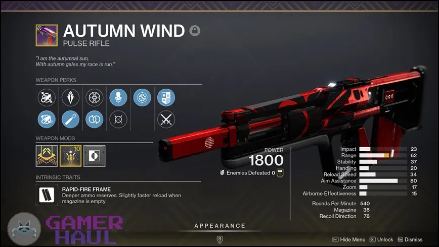 Autumn Wind God Roll PvP Perks Destiny 2