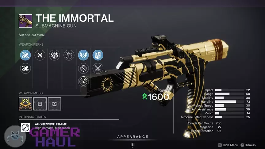 New 'The Immortal' SMG weapon in Destiny 2