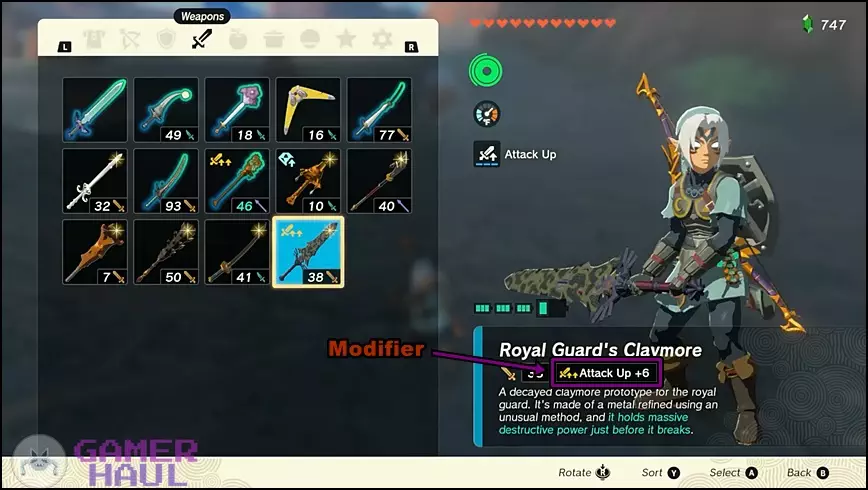 'Attack Up' Weapon Modifier in Zelda Tears of the Kingdom (TOTK)