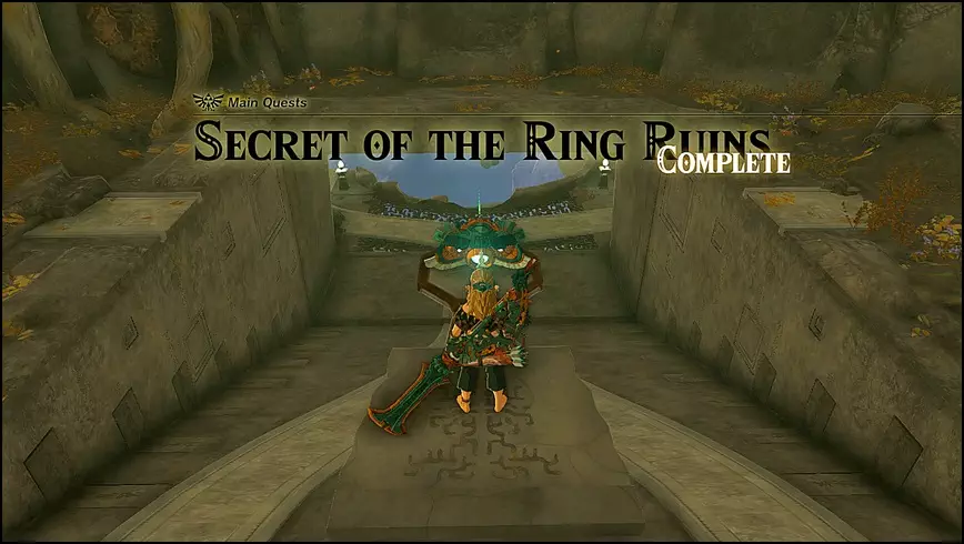 Secret of the Ring Ruins Main Quest Completion Screen in The Legend of Zelda: Tears of the Kingdom (TOTK)