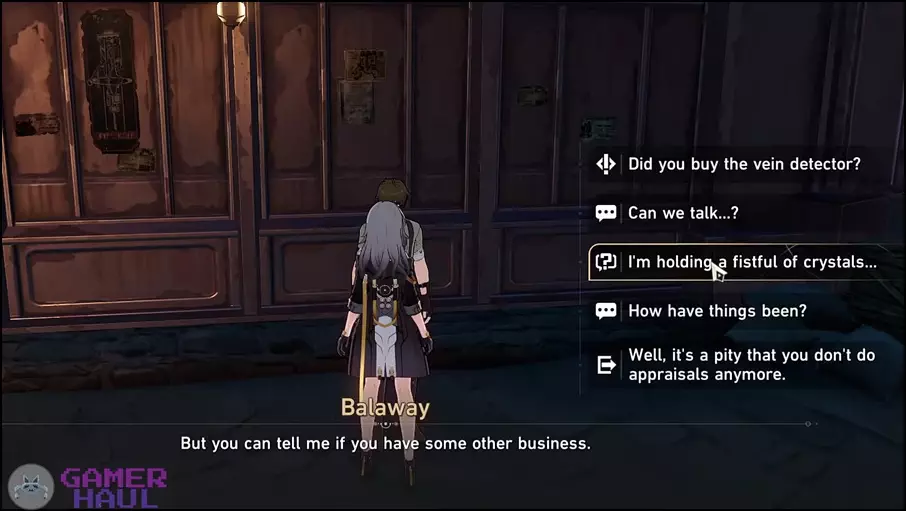 Dialogue options of Balaway the Miner's Lamp in Honkai Star Rail for selling Dazzling Rainbowite