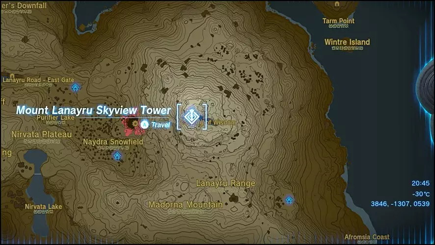 Mount Lunayru Skyview Tower Location in The Legend of Zelda: Tears of the Kingdom (TotK)