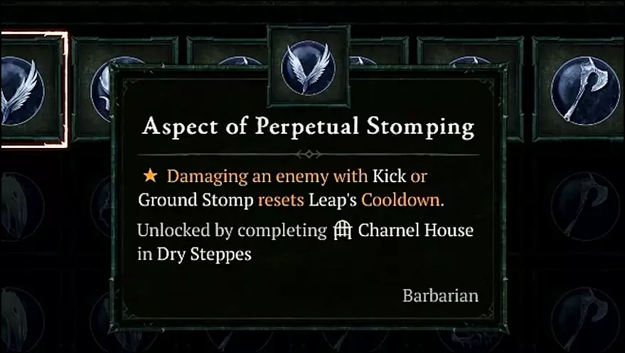 Aspect of Perpetual Stomping - Mobility Aspect for Barbarian in Diablo 4