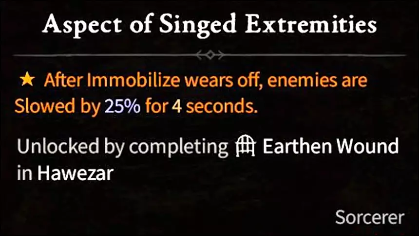 Aspect of Singed Extremities - Utility Aspect of Sorcerer in Diablo 4 (D4)