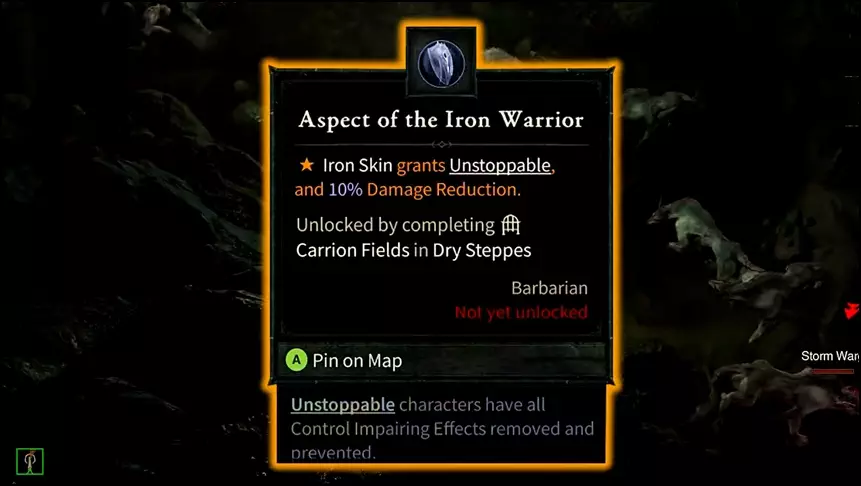 Aspect of the Iron Warrior - Defensive Barbarian Aspect in Diablo 4