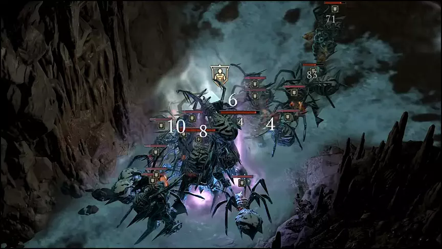 Crowd controlled frozen enemy spiders in Diablo 4
