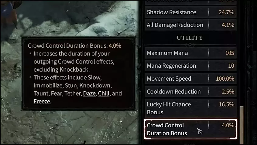 Crowd Control Duration Bonus Utility Stat in Diablo 4 (D4)