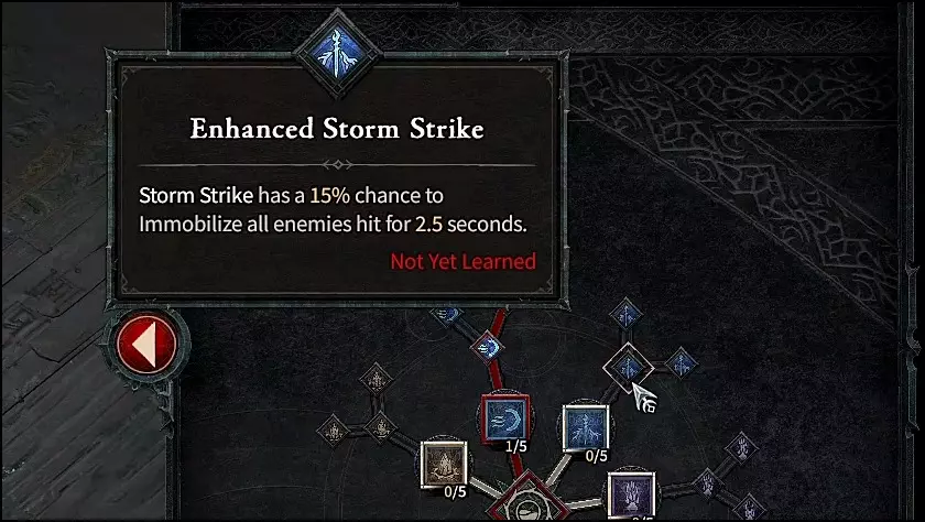 Enhanced Storm Strike Skill in Diablo 4 (D4) Immobilizes Enemies