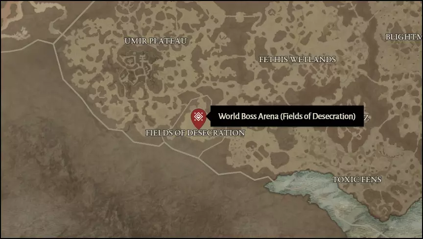 Fields of Desecration World Boss Arena Location in Diablo 4