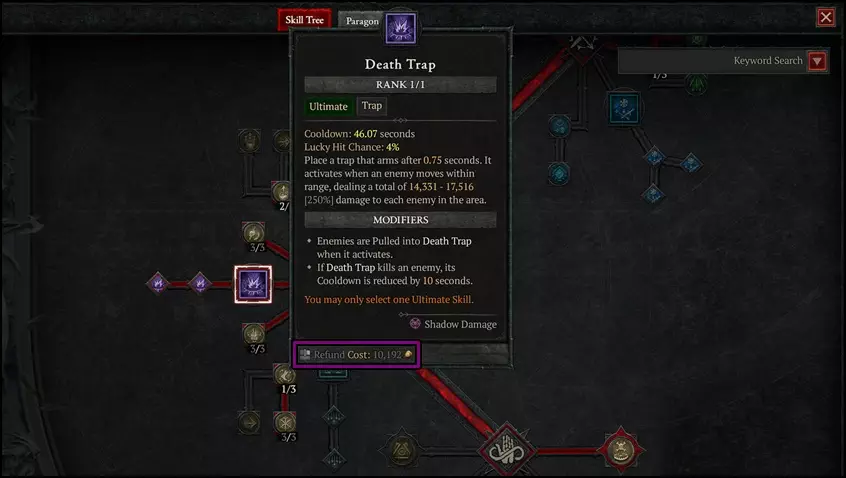 Respeccing Skills in Skill Tree with Gold in Diablo 4 (D4)