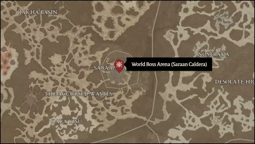 Saraan Caldera World Boss Arena Location in Diablo 4