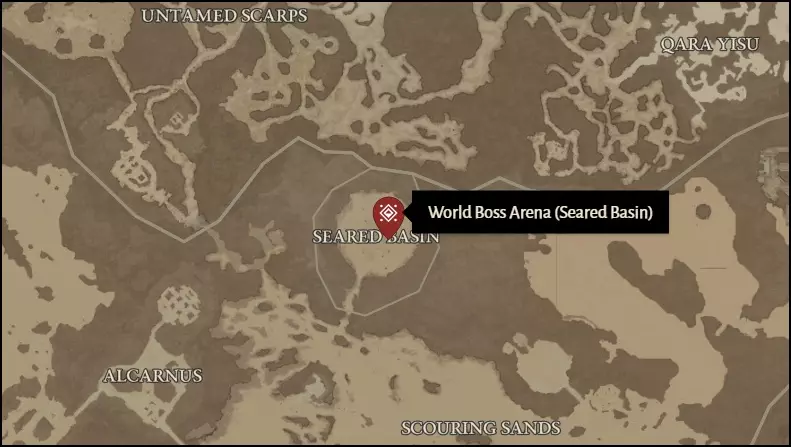 Seared Basin World Boss Arena Location in Diablo 4