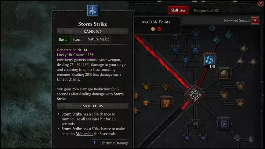 Diablo 4 Storm Strike Skills Lucky Hit Chance