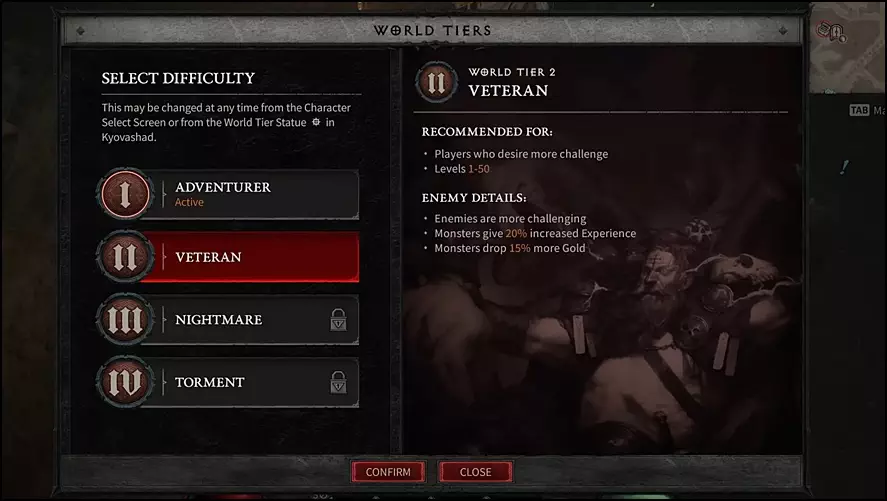 World Tier 2: Veteran Difficulty in Diablo 4