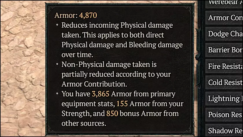 Armor defensive stat in Diablo 4 in game screenshot