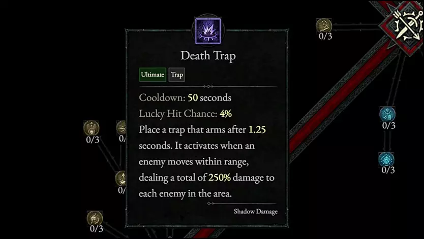 Death Trap Ultimate Damage is Increased by each point of dexterity for Rogue in Diablo 4 (D4)