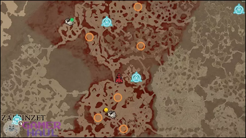 Diablo 4 Helltide Map Featuring all World Event and Mystery Chests Locations for Aberrant Cinder farming