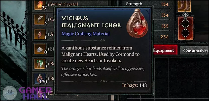 Vicious Malignant Ichor Crafting Material in Diablo 4 (D4)