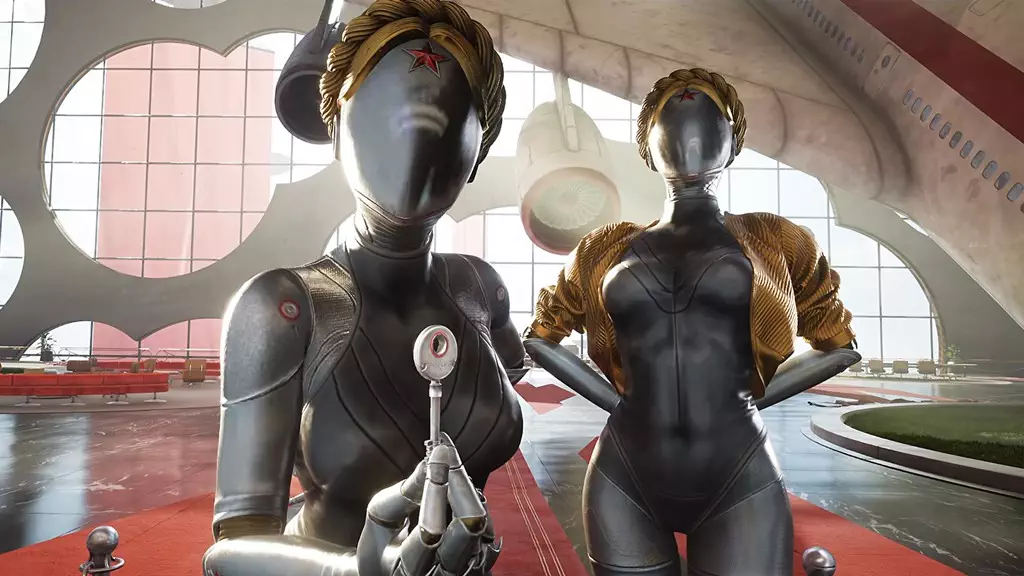 Atomic Heart Screenshot Featuring Two Female Robots
