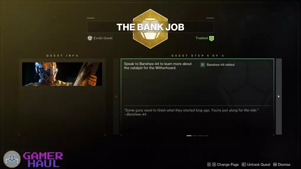 Step 1 of 4 of The Bank Job Exotic Quest for Witherhoard Catalyst in Destiny 2