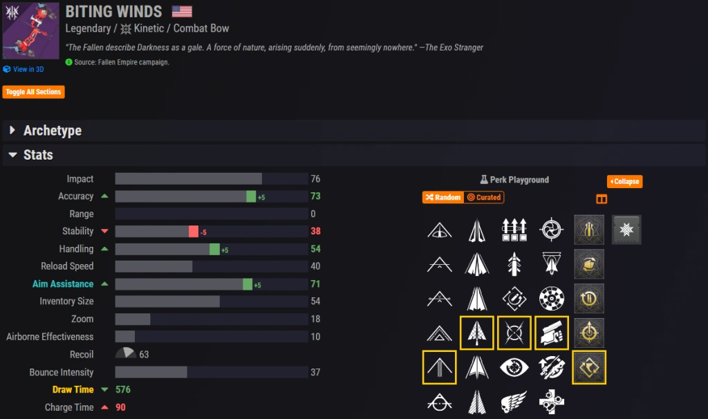 Biting Winds PvP Crucible God Roll Perks