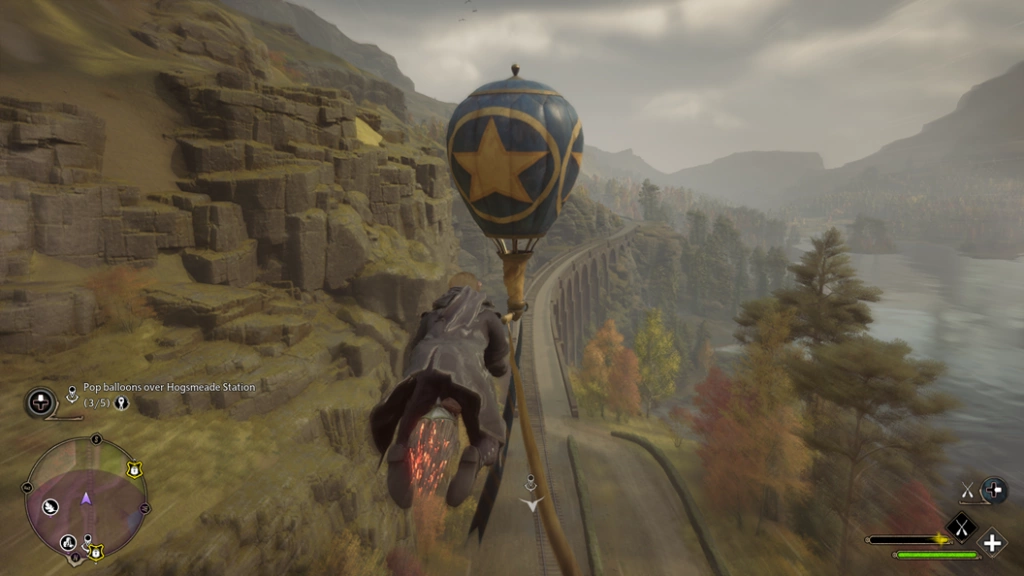 Popping a Balloon Flying Over Hogsmeade Station in Hogwarts Legacy