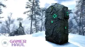 A Merlin Trials Stone Slab with Green Jewels Hogwarts Legacy
