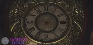 In-Game screenshot of the Grandfather Clock puzzle on locked door