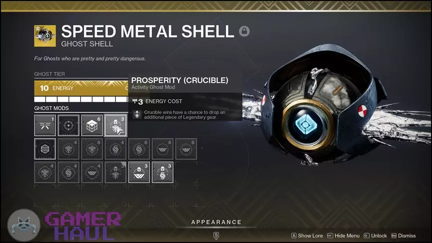 Prosperity (Crucible) Ghost Mod Equipped in Destiny 2 Ghost Shell