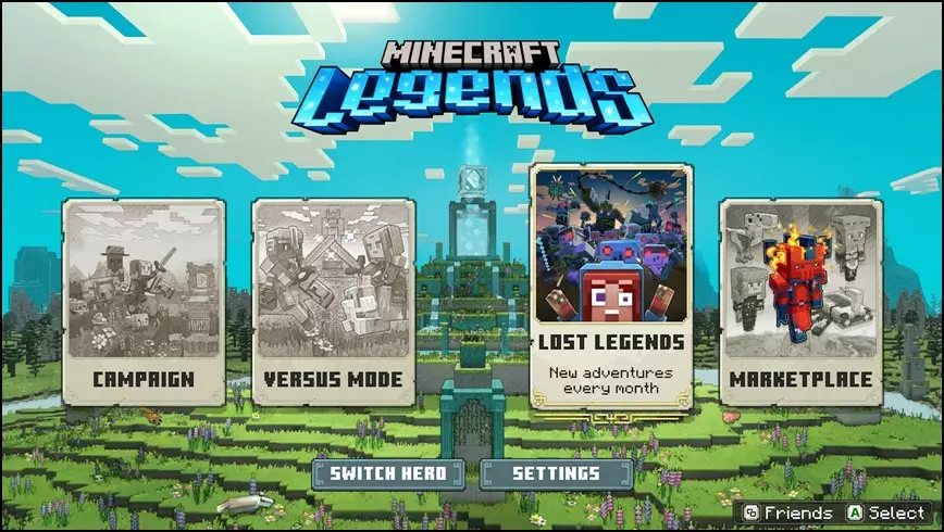 In-Game Screenshot Featuring the Different Game Modes Available in Minecraft Legends