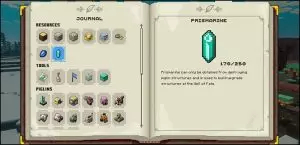 Description of the Prismarine resource in Minecraft Legends as seen in the in-game journal