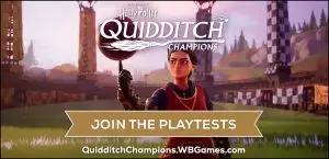 "Join The Playtests" banner for Quidditch Champions, upcoming Harry Potter game by Warner Bros Games under Portkey Games