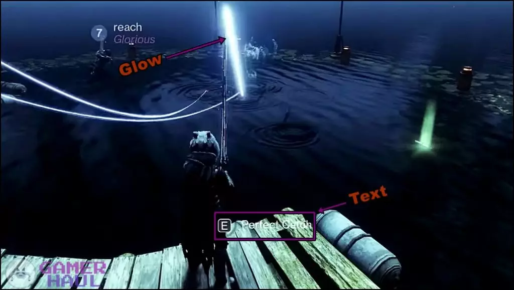 Perfect Catch prompt and glow while fishing in Destiny 2