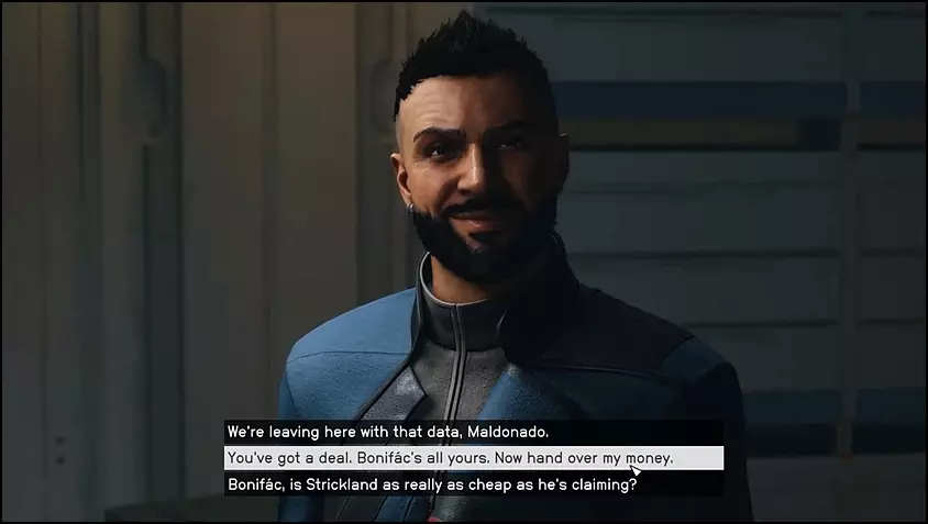 Accepting Maldonaldo's Deal in Missed the Mark Mission in Starfield