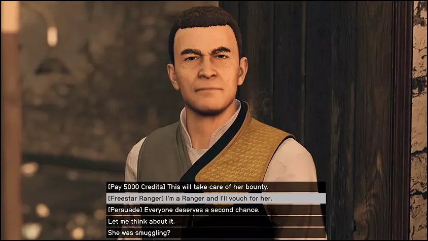 Dialogue Options with Mayor Elias Cartwright in Rough Landings mission of Starfield