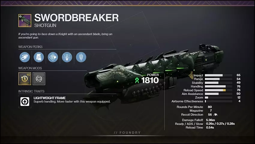 Swordbreaker Shotgun PvE God Roll Perks in Destiny 2