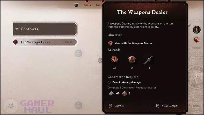 The Weapons Dealer Contract in Assassin