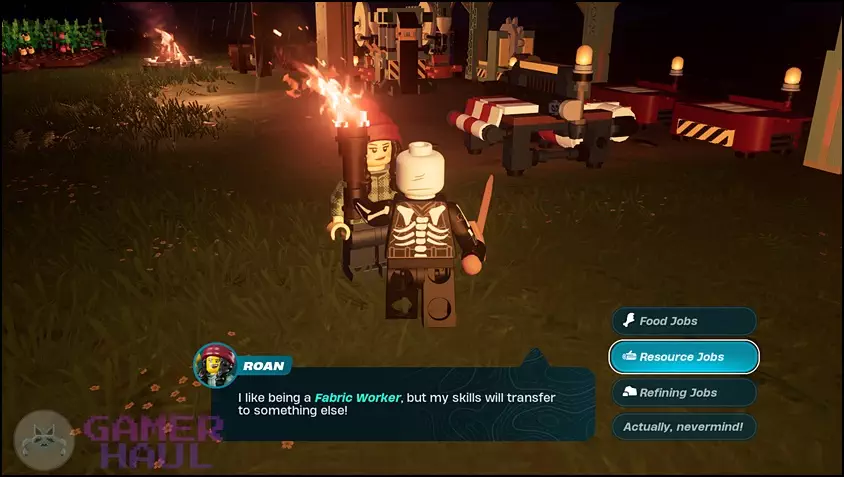 Assigning a specific job to a villager in LEGO Fortnite.