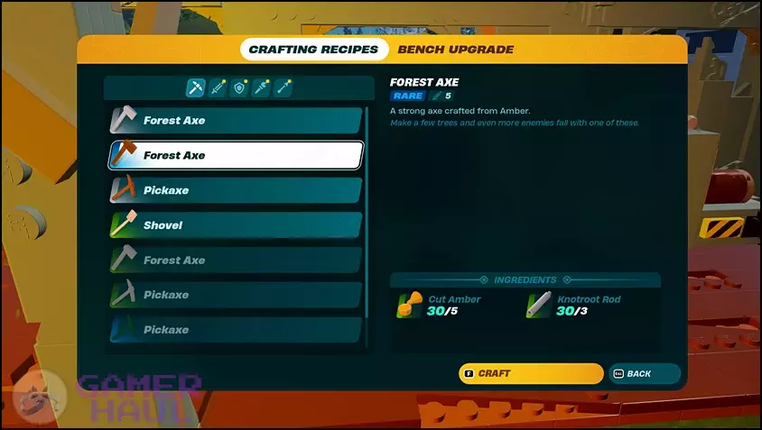 Forest Axe crafting recipe for harvesting Flexwood.