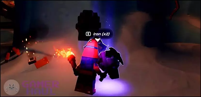 LEGO Fortnite Character Extracting Iron from Iron Ore.
