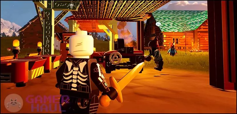 A Villager in LEGO Fortnite doing their assigned task.