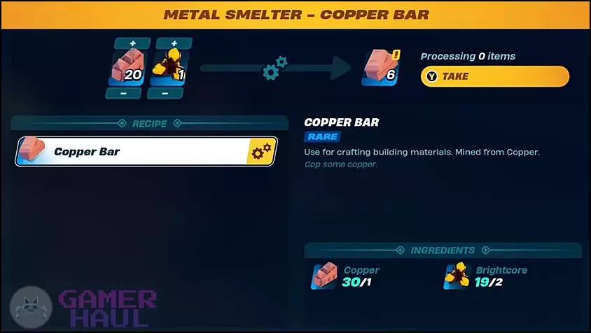 Copper can be turned into Copper Bars using a Metal Smelter in LEGO Fortnite. 