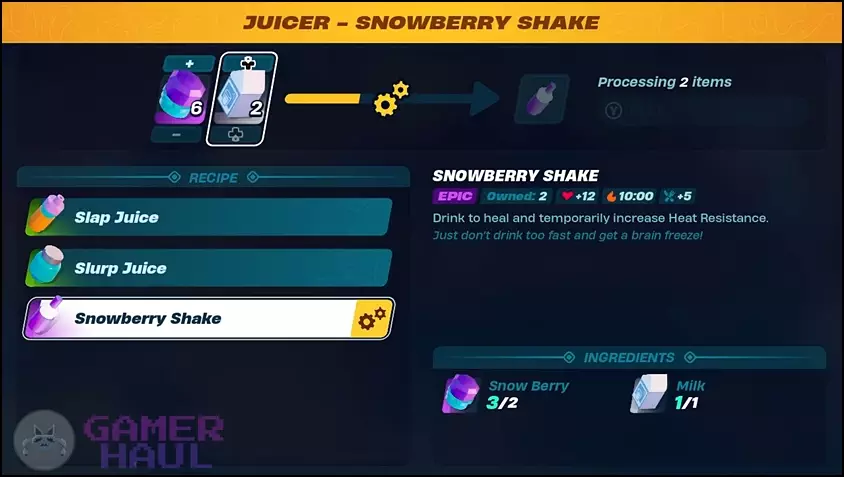 Snowberry Shake Recipe in a Juicer in LEGO Fortnite