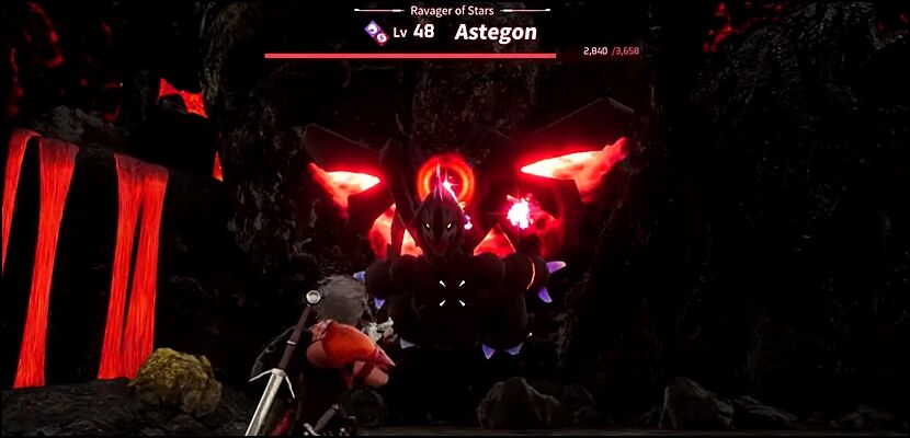 Close up image of Astegon, a Dark-element Alpha Boss in Palworld.