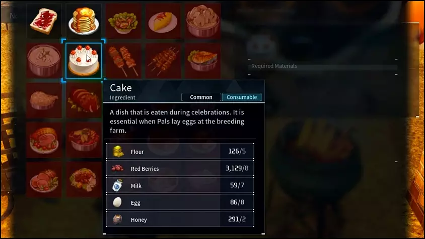 Recipe of Cake in Palworld