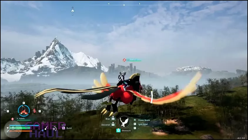 Image of Faleris, Palworlds fastest non-legendary aerial mount, in action. 