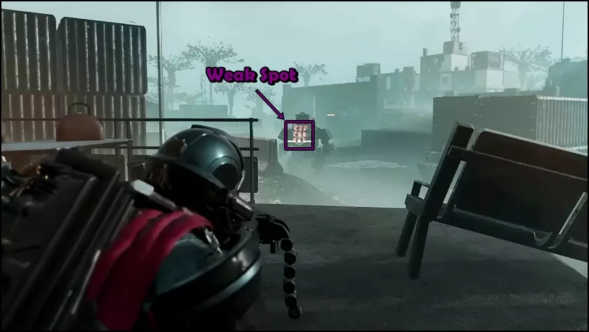 Weak Spot of a Hulk enemy marked in Helldivers 2 screenshot.