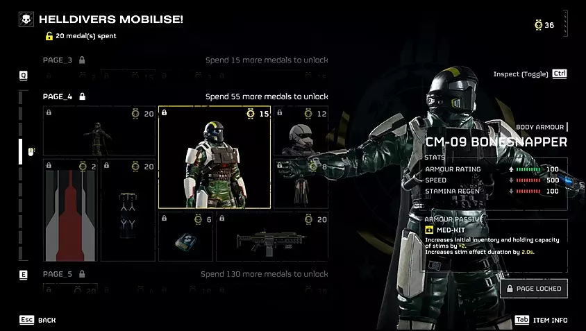 The CM-09 Bonesnapper medium armor in Helldivers 2, unlockable through the free warbond in game.